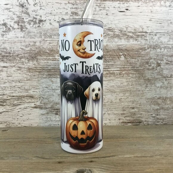 Dog No Tricks No Treats Halloween 20 oz Skinny Tumbler - Picture 1 of 6